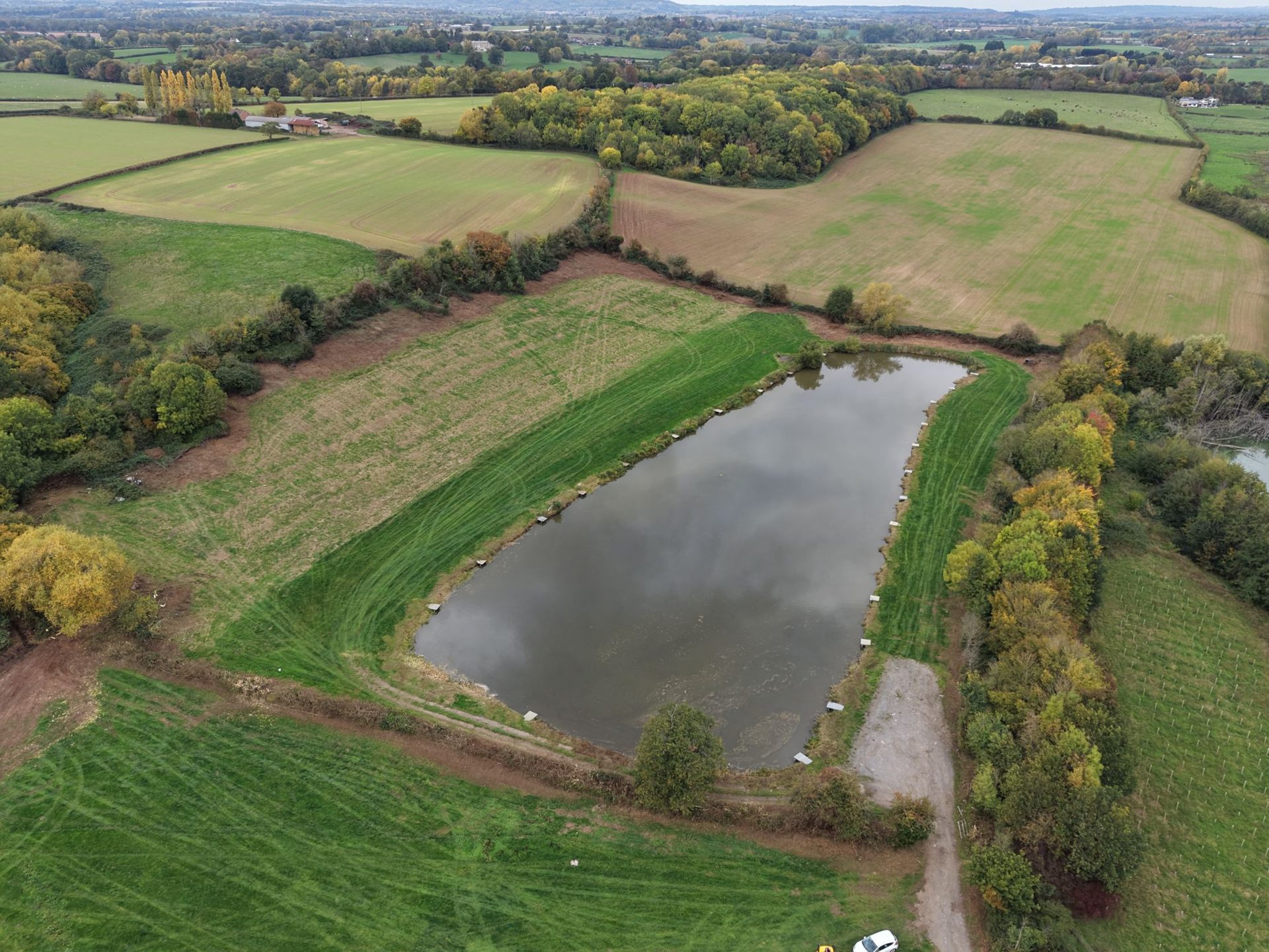 Aerial view of the two lakes at Green Hill Fishery